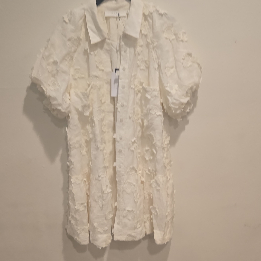 Astr Cream Floral Embroidered Shirt